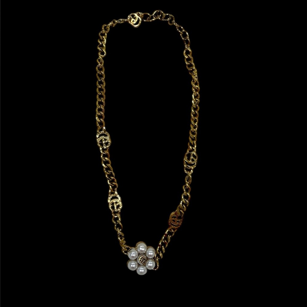 Gold-Tone Chain Necklace with Floral Pendant